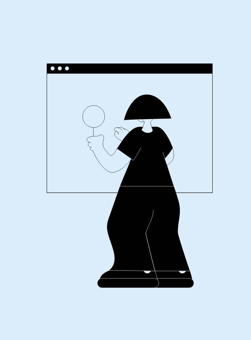 Illustration women with magnifying glass on Internet tab