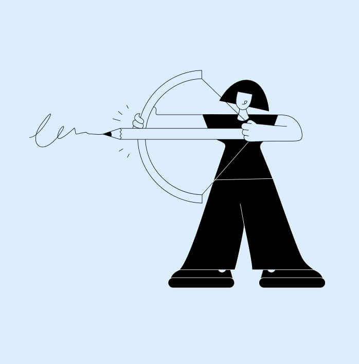 Illustration woman shooting an pencil arrow.