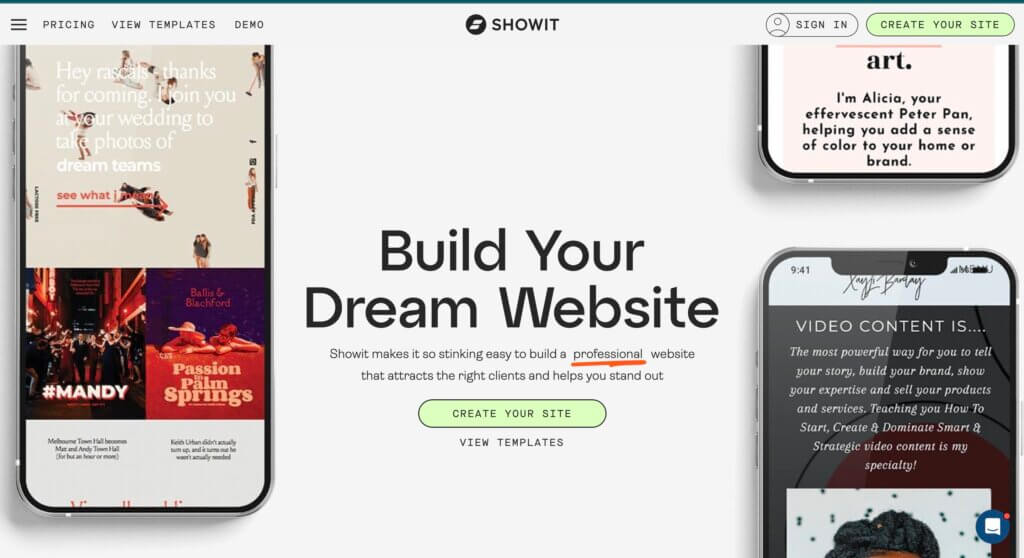 Showit website builder home page
