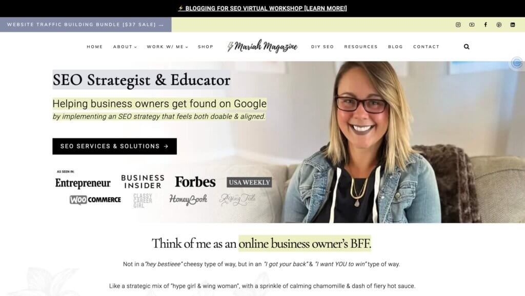 Mariah Magazine SEO strategist and educator website homepage