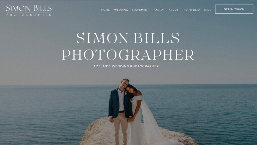 Website of Simon Bills Photography featuring a bride and a groom