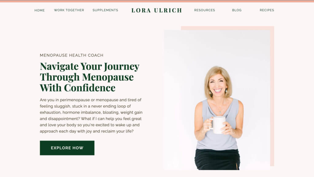 Lora Ulrichs website featuring Lora and text