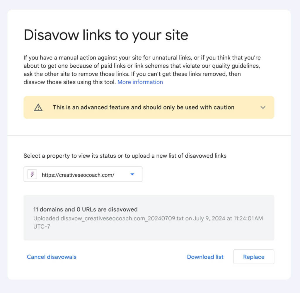 Uploaded list disavow