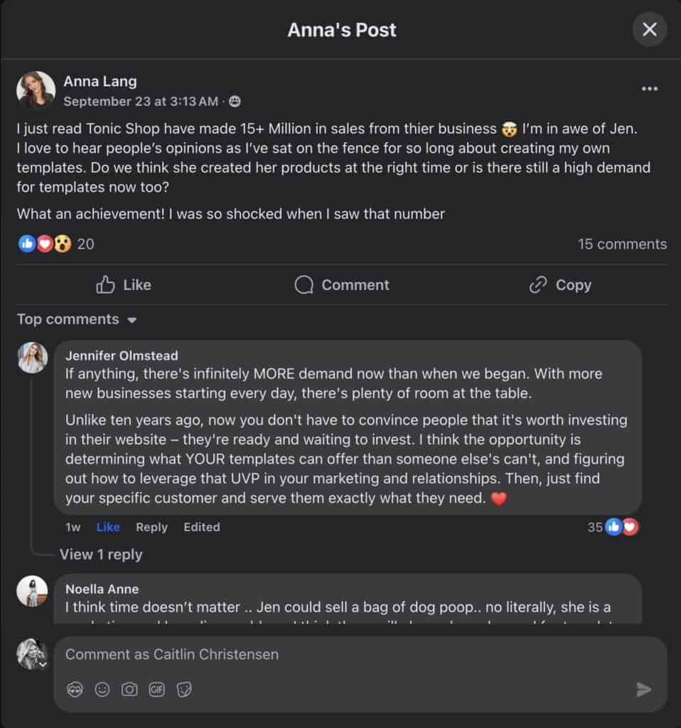 Showit Facebook post