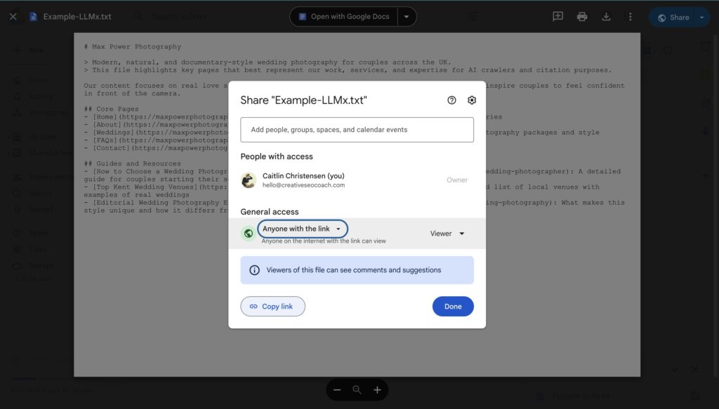 Google drive LLMs.txt file